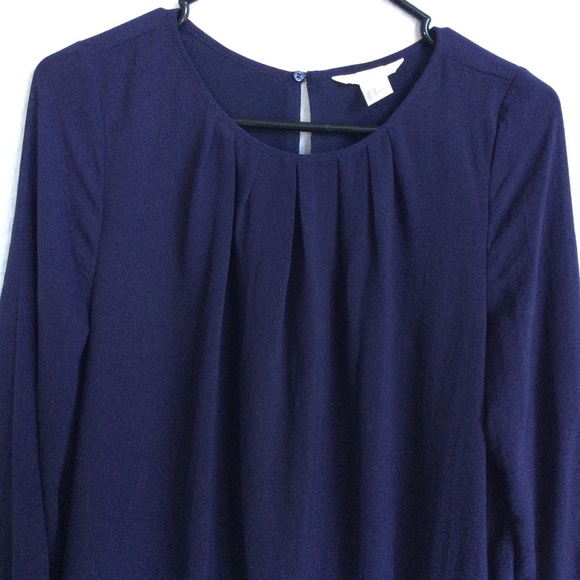 H&M Chiffon Shift Dress  Navy Blue Size 10 Lined Sheer Sleeves - Picture 5 of 14